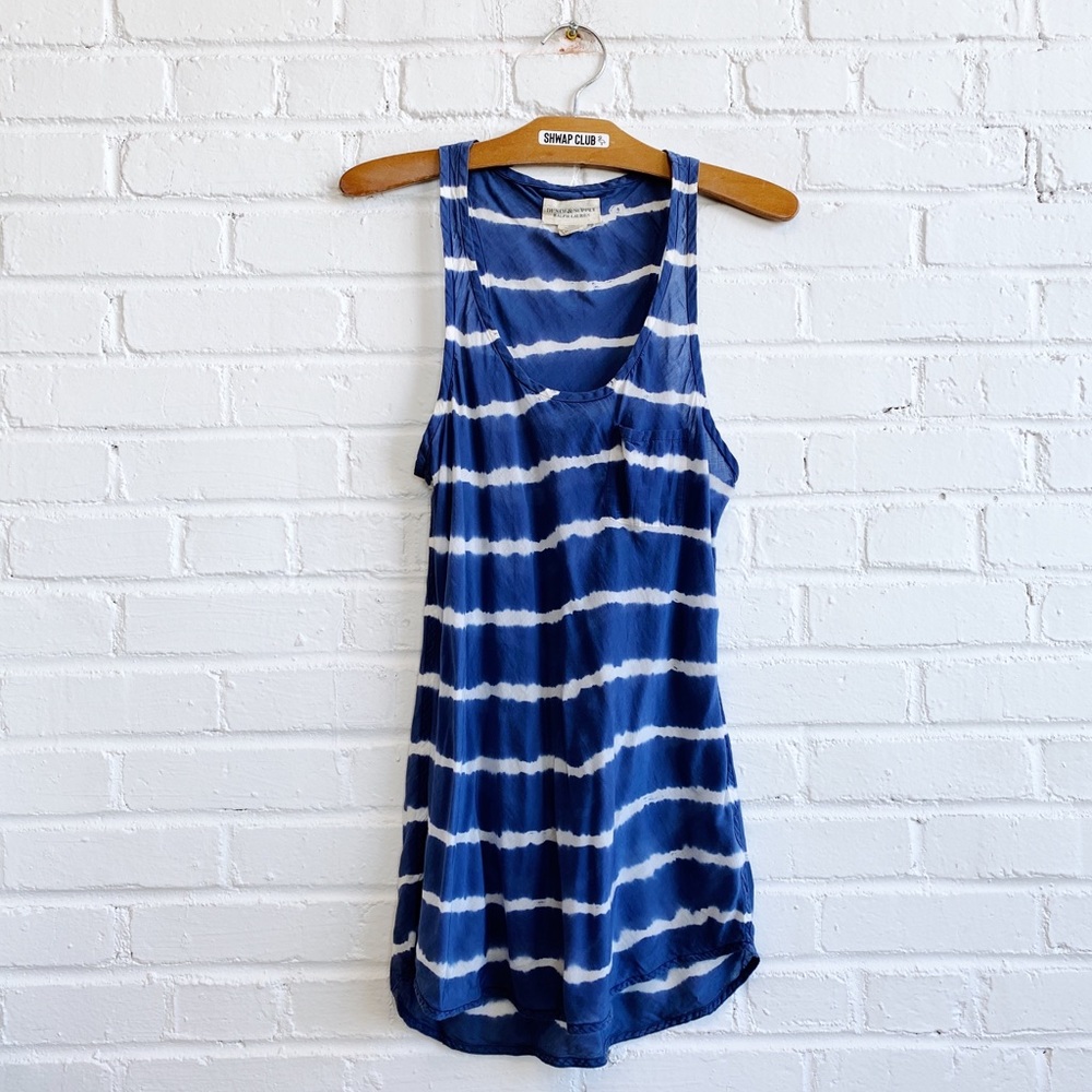 RALPH LAUREN DENIM & SUPPLY tie dye blue striped cream tunic silk blend top